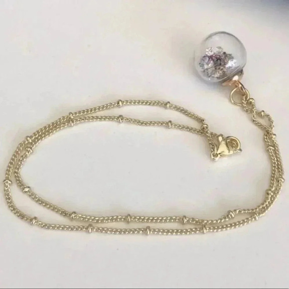 White Glass Globe Seashell Conch Crystal 14k Gold Station Chain Necklace - Picture 4 of 6